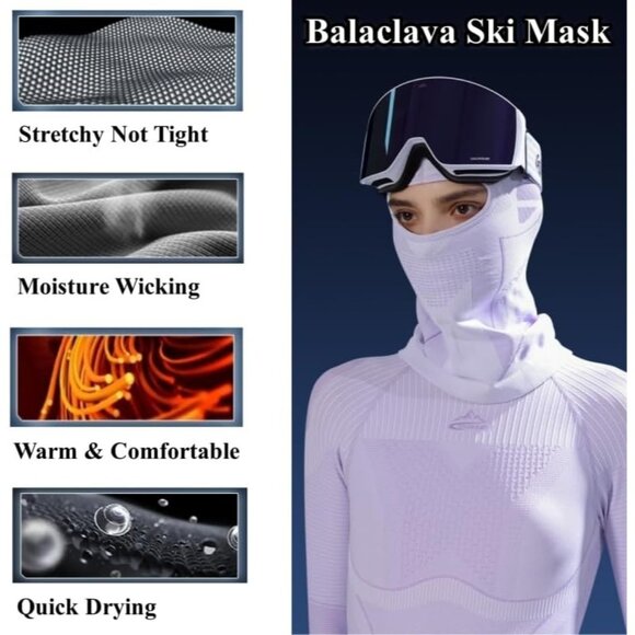 Winter Ski Mask for Men and Women Helmet Friendly Motorcycle Balaclava Face - Picture 2 of 8